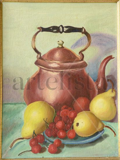 Frutas con tetera Oil Canvas Still Life Paintings