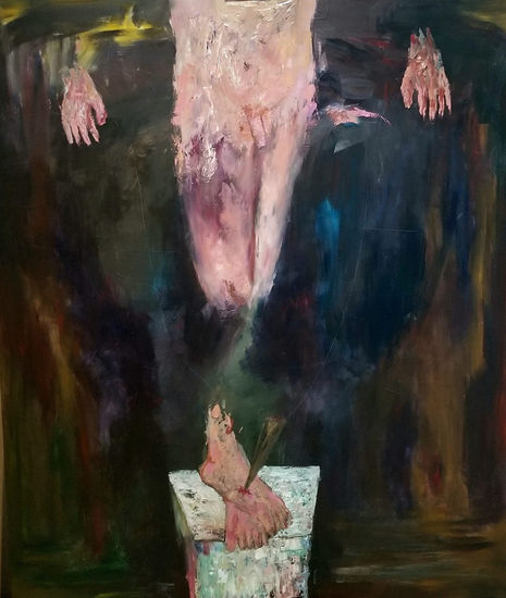 LA PIEDRA COMO LA FÉ.- 150x180cm. Oil Canvas Figure Painting