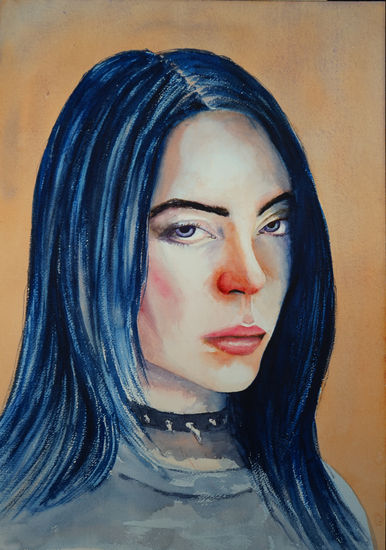 Billie Eilish Acuarela Papel Retrato