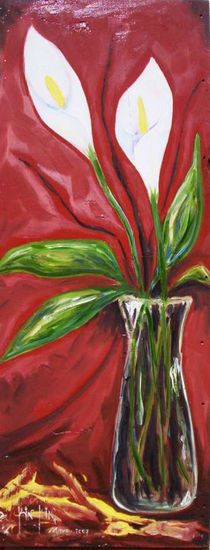 Alcatraces en Rojo Oil Panel Floral Painting