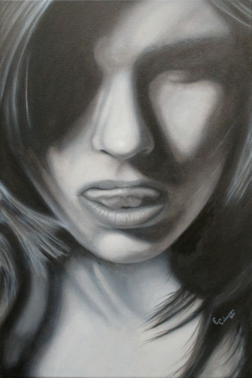 Mujer en blanco y negro 1 Oil Textile Portrait