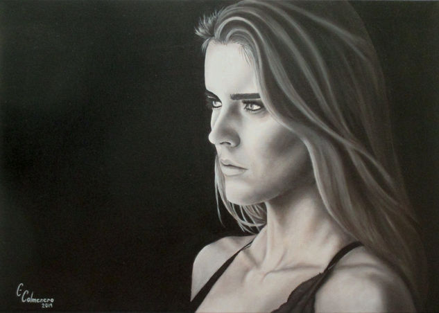 Mujer en blanco y negro 2 Oil Textile Portrait