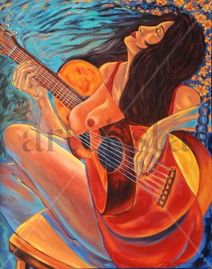 Nocturno Musical Oil Canvas Figure Painting