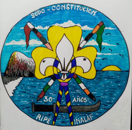 parche scout, año 2916, constitucion, chile. Felt-tip pen Card Figure Painting