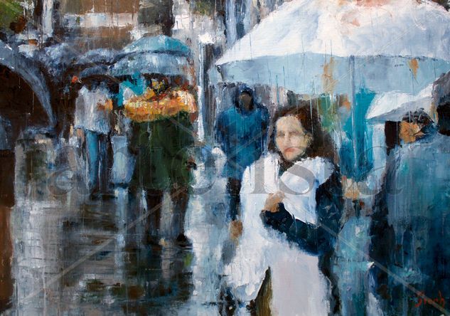 walking in the rain Oil Canvas Landscaping