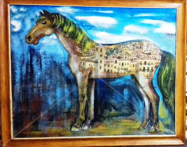 un pueblo en el caballo Oil Canvas Animals