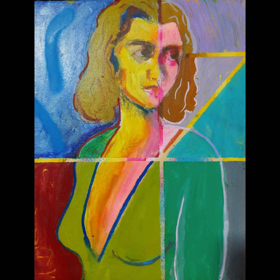 La mujer del vestido verde Media Mixta Lienzo Retrato