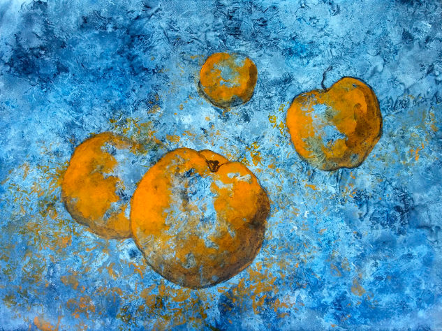 Naranja en azul Media Mixta Papel Bodegones