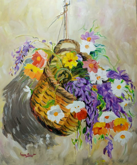 CISTELLA AMB FLORS Oil Canvas Floral Painting