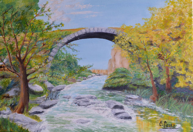 Puente romano en el río Ibor a su paso por Bohonal Cáceres- Oil Canvas Landscaping