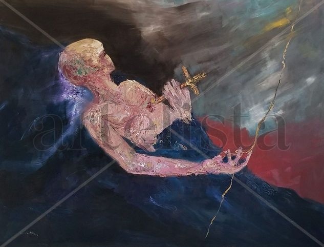 EL HILO DORADO QUE CONDUCE AL CIELO.- 150x116cm. Óleo Lienzo Figura