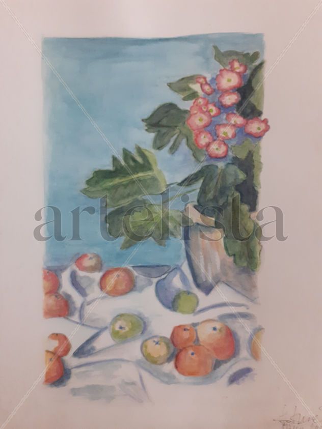 Florero y manzanas