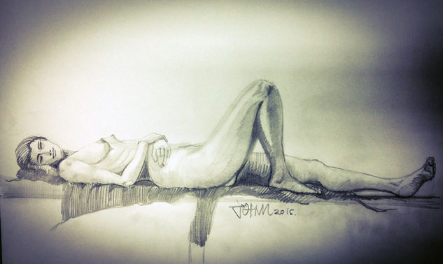 Mujer descansando desnuda Técnica Mixta