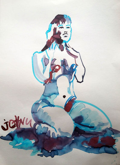 Mujer desnuda en azules Ink