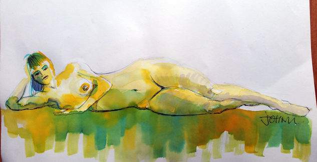 Mujer dormida en amarillos Ink