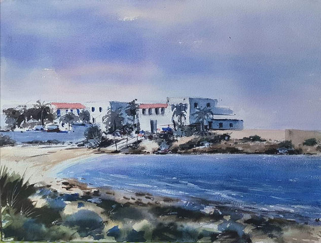 cala en formentera Watercolour Paper Marine Painting