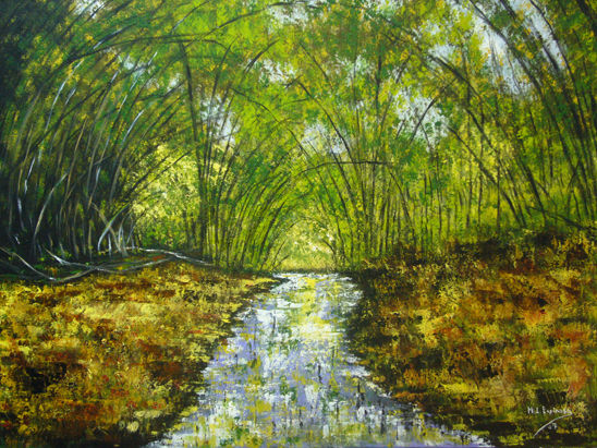 Cañas de Bambú Acrylic Canvas Landscaping