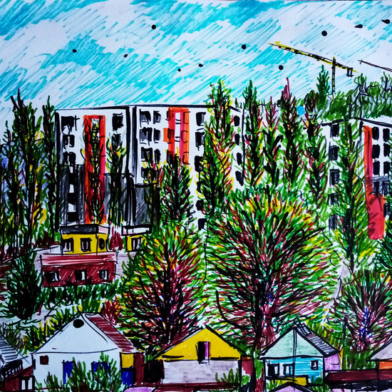 Jurásick  pack, año 2018, Constitucion, chile. Felt-tip pen Card Landscaping