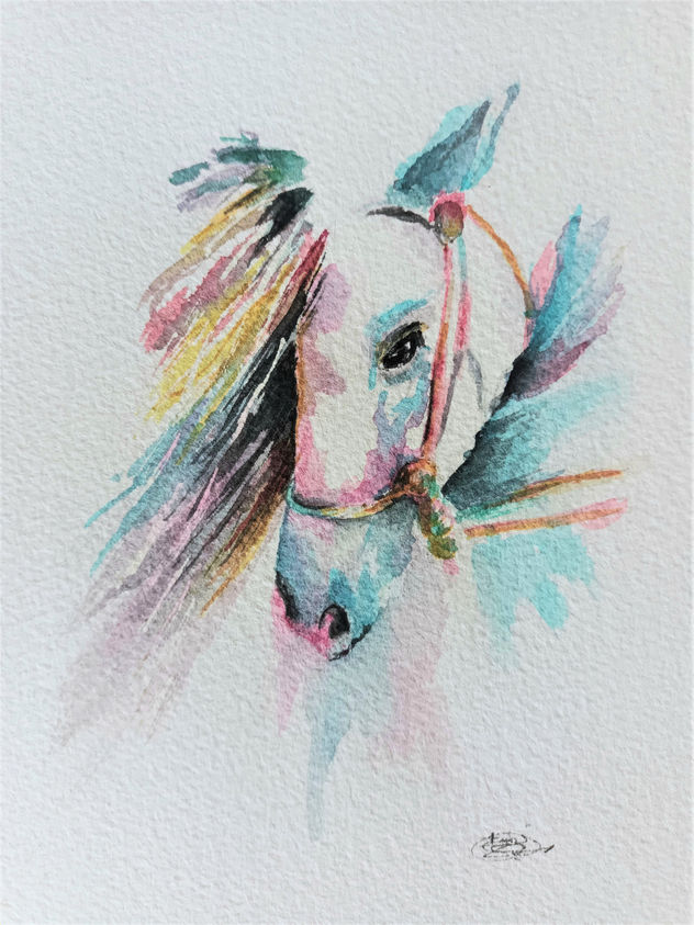 caballo en acuarela