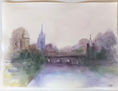 Acuarela paisaje con puente