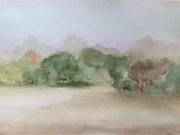 Paisaje otoñal en acuarela