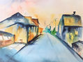 Paisaje de una calle en acuarela