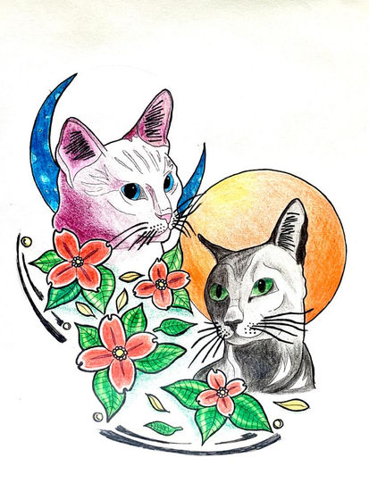 Yin Yang Gatuno Mixed Media