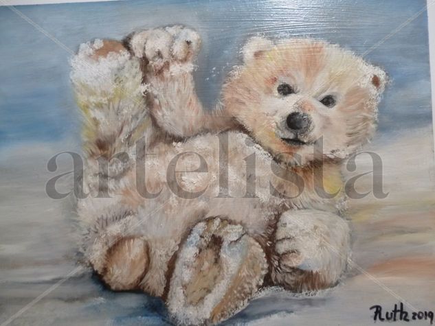 oso en la nieve Oil Panel Animals