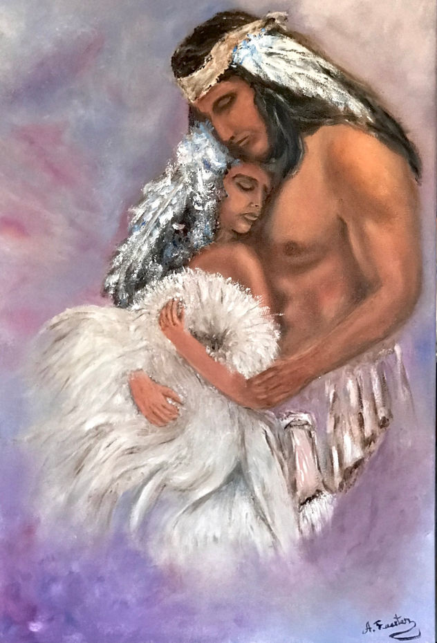 Pareja nativa americana abrazados
