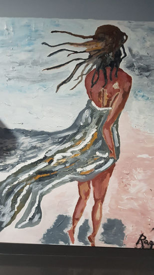 MUJER PASEANDO POR LA PLAYA Oil Canvas Figure Painting