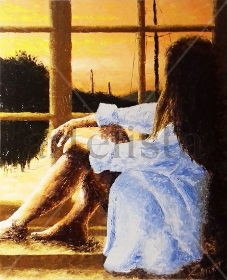 Sentada en la ventana Oil Canvas Figure Painting