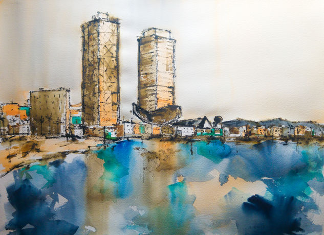 Barcelona - Port Olímpic Watercolour Paper Marine Painting