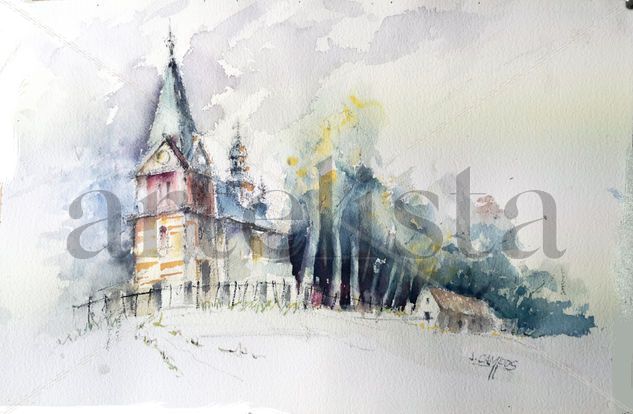 Lanckorona - Iglesia de la Natividad (Polonia) Acuarela Papel Paisaje