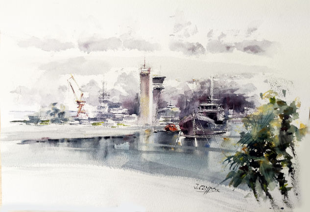 Puerto de Ceuta Watercolour Paper Marine Painting