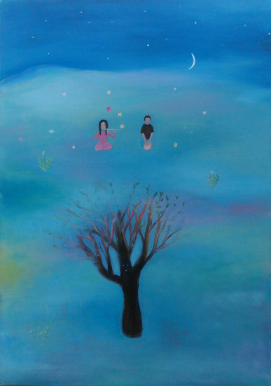 Mujer Árbol Oil Canvas Landscaping