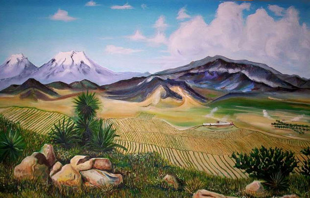 La Hacienda de Chimalma. versión de Kinkin al cuadro original de José Maria Velazco Óleo Lienzo Paisaje