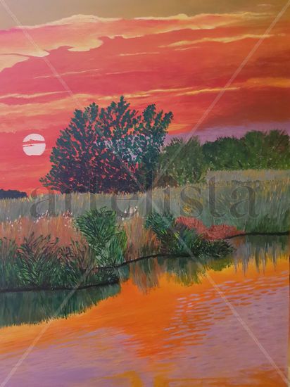 Atardecer en la orilla del río Acrylic Panel Landscaping