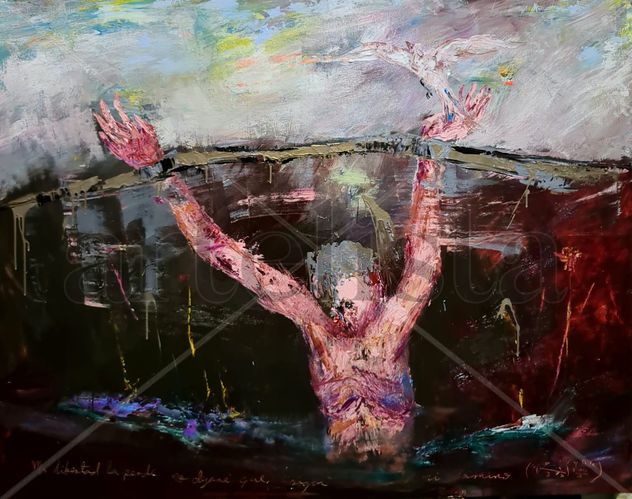PERDÍ MI LIBERTAD, TU NO PIERDAS LA TUYA.- 120x150cm.