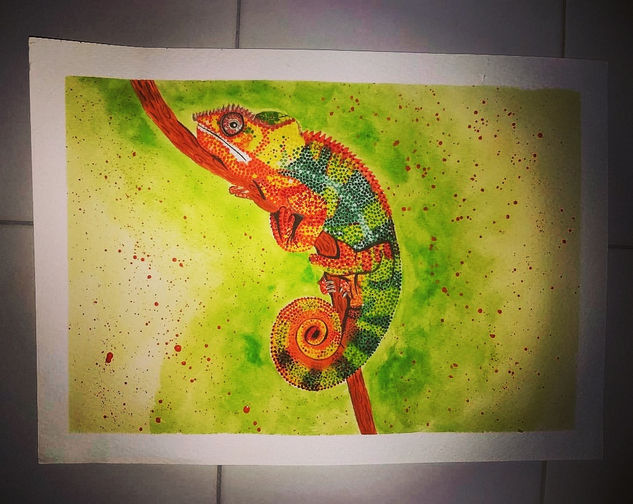 Camaleon Watercolor Acuarela Papel Animales