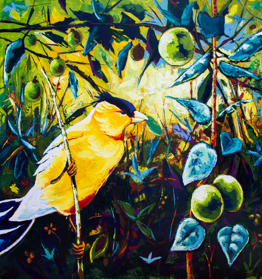 Pájaro amarillo Acrílico Lienzo Paisaje