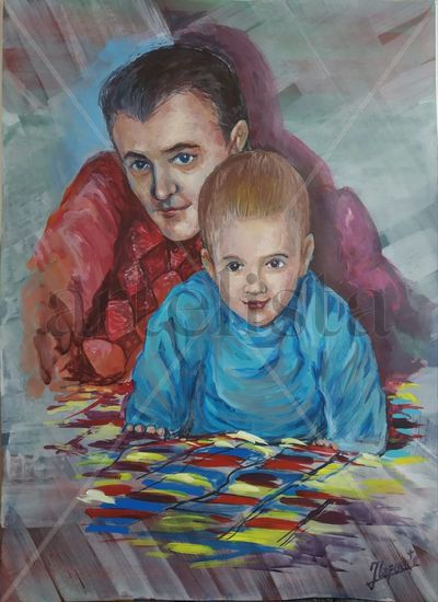 Father and son Acrylic Paper Figure Painting