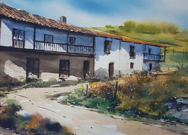 aldea asturiana Acuarela Papel Paisaje