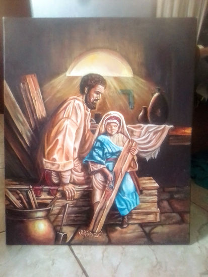 San José y el niño Jesús Acuarela Lienzo Retrato