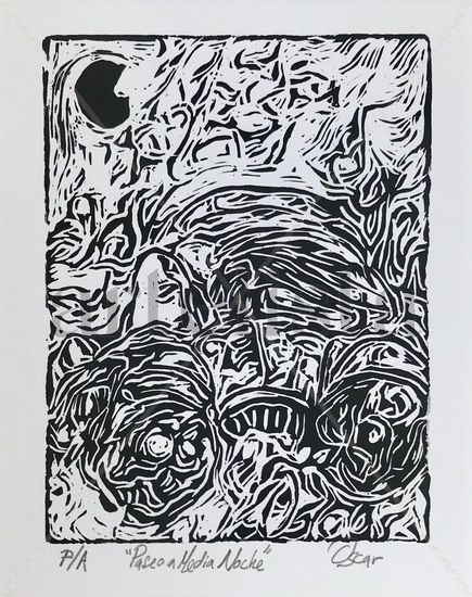 Paseo a Media Noche Linocut