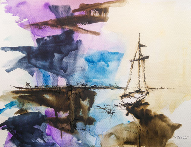 Perdido en la tormenta Watercolour Paper Marine Painting