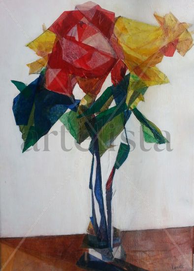 Tres rosas Media Mixta Lienzo Floral