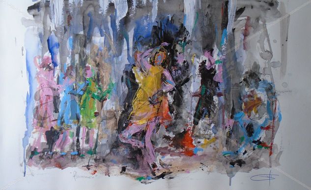 Flamenco Mixed media Paper Figure Painting