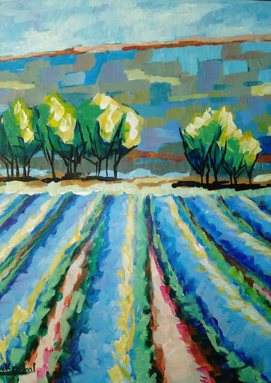 Campo con flores azules Acrylic Panel Landscaping