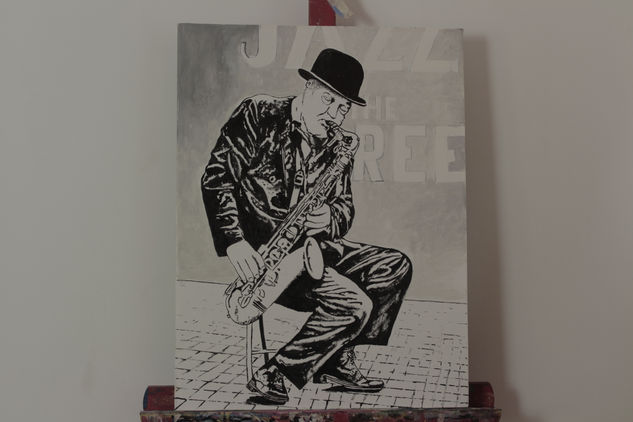 jazz in the street Acrylic Panel Figure Painting