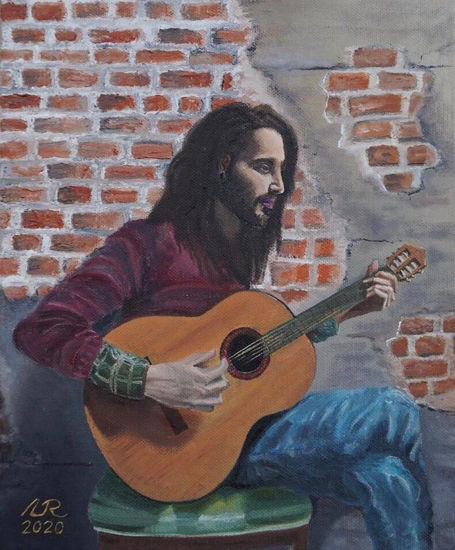 Tocando la guitarra Oil Canvas Figure Painting